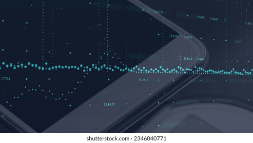 Image of data processing over smartphone. global business and digital interface concept digitally generated image.