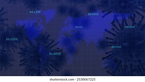 Image of data processing over virus cells. Global business and digital interface concept digitally generated image. - Powered by Shutterstock