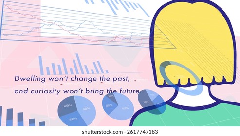 Image of data processing over woman icon. global business and digital interface concept digitally generated image.