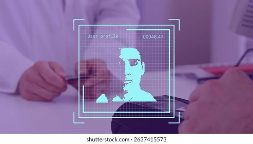 Image of data processing with people portraits over diverse people paying with credit card. Global finances, retail and digital interface concept digitally generated image.