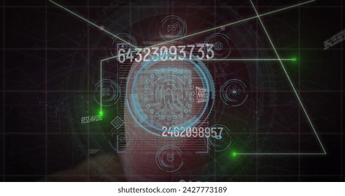 Image of data processing and qr code over black background. Social media and digital interface concept digitally generated image.