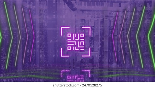 Image of data processing and qr code over server room. Global business and digital interface concept digitally generated image. - Powered by Shutterstock