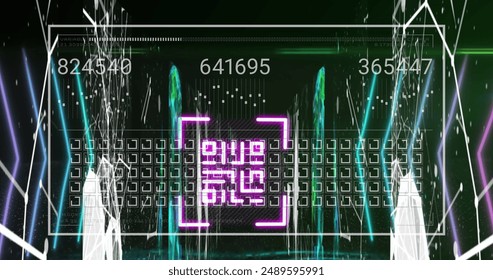 Image of data processing with qr code over shapes on black background. Global technology, computing and digital interface concept digitally generated image. - Powered by Shutterstock