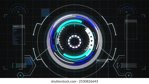 Image of data processing and scope scanning over grid. global connections, data processing and computing concept digitally generated image. - Powered by Shutterstock