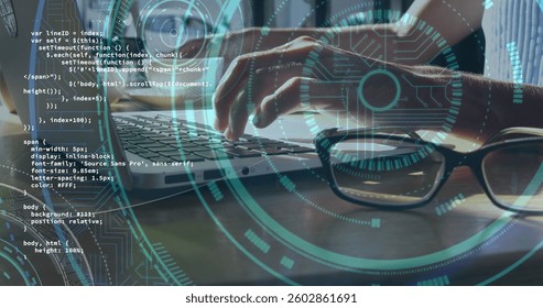 Image of data processing, scope scanning over woman using laptop. global technology connection and communication concept digitally generated image. - Powered by Shutterstock - Get 15% off with code: PIKWIZARD15