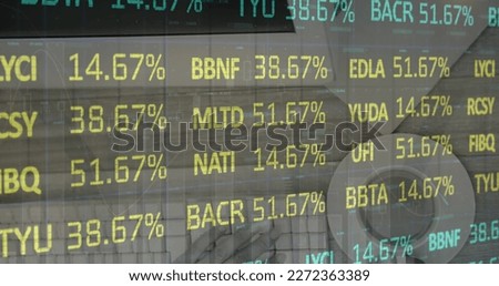 Image of data processing and stock market over hand using computer and cup of coffee. Global business and digital interface concept digitally generated image.