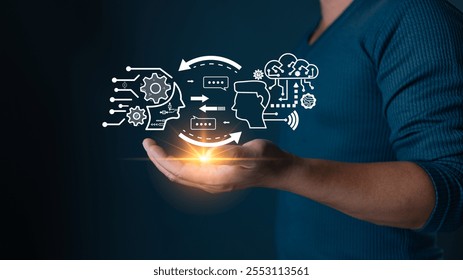 An image depicting AI and generative intelligence shows interconnected systems, automated chat processes, and innovative communication, highlighting the advancements in AI-driven technologies. - Powered by Shutterstock - Get 15% off with code: PIKWIZARD15