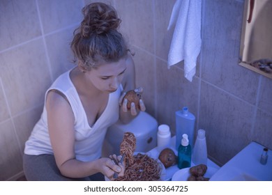 Image Of Depressed Lonely Teenager With Food Addiction