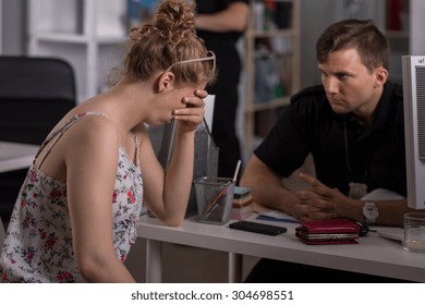 Image Of Despair Crime Victim On Police Station