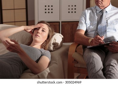 Image Of Despair Female With Mental Problem During Psychoanalysis Session 