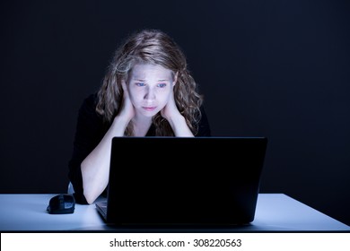 Image Of Despair And Sad Female Victim Of Online Violence