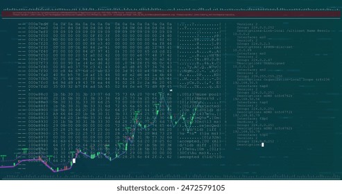 Image of diagram and data processing on blue background. Global business and digital interface concept, digitally generated image.
