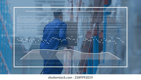 Image of diagram and data processing over caucasian male worker carrying carton in warehouse. Global business and digital interface concept digitally generated image. - Powered by Shutterstock - Get 15% off with code: PIKWIZARD15