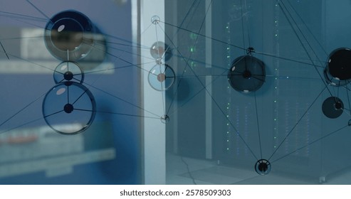 Image of digital data processing with connections over computer servers. Global connections, computing and data processing concept digitally generated image.