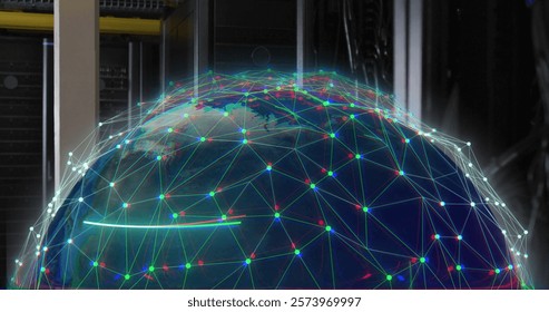 Image of digital data processing with globe over computer servers. Global connections, computing and data processing concept digitally generated image. - Powered by Shutterstock - Get 15% off with code: PIKWIZARD15