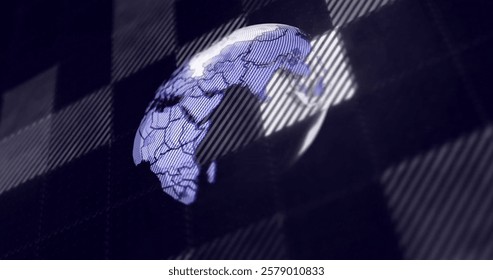 Image of digital data processing and globe over black background. Global connections, computing and data processing concept digitally generated image.
