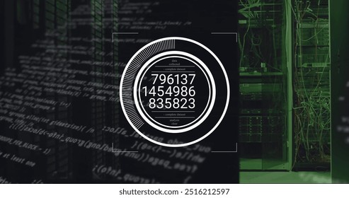 Image of digital data processing over computer servers. Global connections, computing and data processing concept digitally generated image.