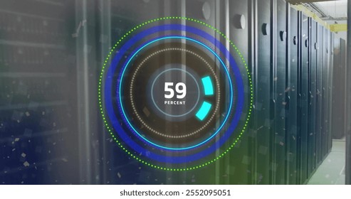 Image of digital data processing over computer servers. Global connections, computing and data processing concept digitally generated image.