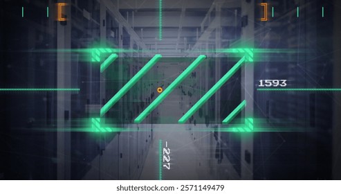 Image of digital data processing over computer servers. Global connections, computing and data processing concept digitally generated image.