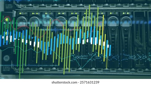 Image of digital data processing over computer servers. Global connections, computing and data processing concept digitally generated image.