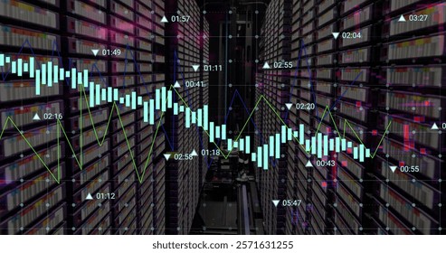 Image of digital data processing over computer servers. Global connections, computing and data processing concept digitally generated image.