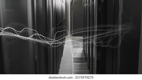 Image of digital data processing over computer servers. Global connections, computing and data processing concept digitally generated image.