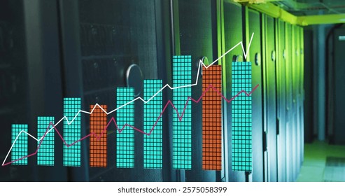 Image of digital data processing over computer servers. Global cyber security, connections, computing and data processing concept digitally generated image.
