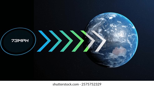 Image of digital data processing over globe on dark background. Global connections, computing and data processing concept digitally generated image.