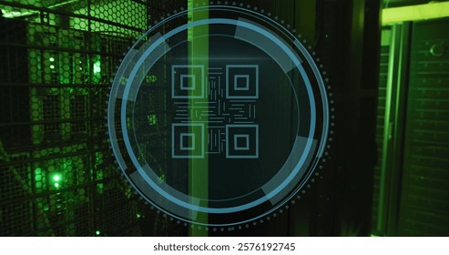 Image of digital data processing over computer servers. Global cyber security, connections, computing and data processing concept digitally generated image.