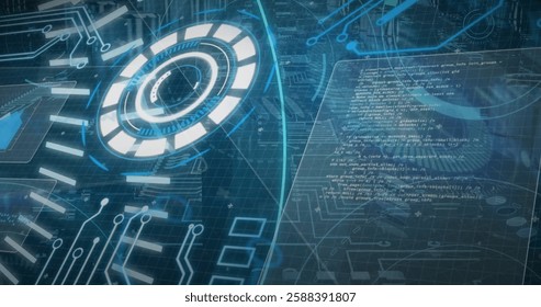 Image of digital data processing over computer servers. Global cyber security, connections, computing and data processing concept digitally generated image.