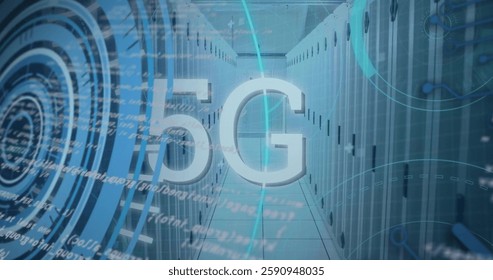 Image of digital data processing over computer servers. Global connections, computing and data processing concept digitally generated image.