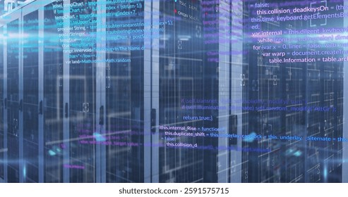 Image of digital data processing over computer servers. Global connections, computing and data processing concept digitally generated image.