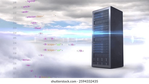 Image of digital data processing over computer servers. Global connections, cloud computing and data processing concept digitally generated image.