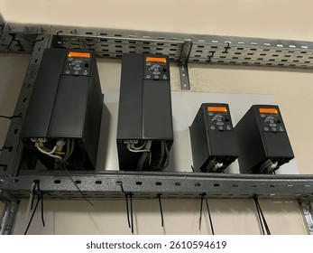 Image of a digital display of a variable speed drive inverter for controlling motor speed. Frequency converter.