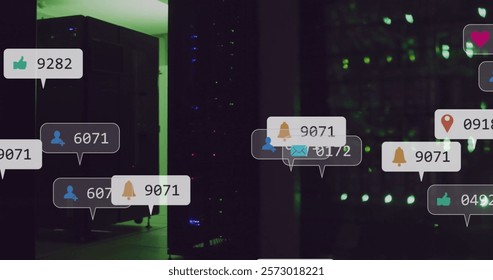 Image of digital icons and data processing over computer servers. Global connections, computing and data processing concept digitally generated image.