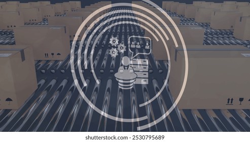 Image of digital icons over cardboard boxes on conveyor belts. Global shipping and delivery concept digitally generated image. - Powered by Shutterstock