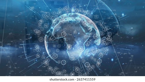 Image of digital interface and globe over caucasian doctor. Global medicine, technology, data processing and digital interface concept digitally generated image. - Powered by Shutterstock - Get 15% off with code: PIKWIZARD15
