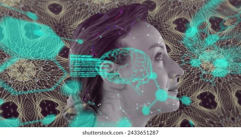 Image of digital interface with icons and data processing. Global computer network technology concept digitally generated image.