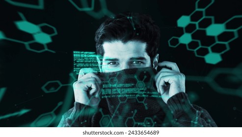 Image of digital interface with icons and data processing. Global computer network technology concept digitally generated image.