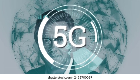 Image of digital interface with icons and data processing. Global computer network technology 5G concept digitally generated image.