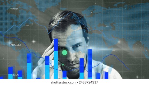 Image of digital interface with icons and data processing. Global computer network technology concept digitally generated image.