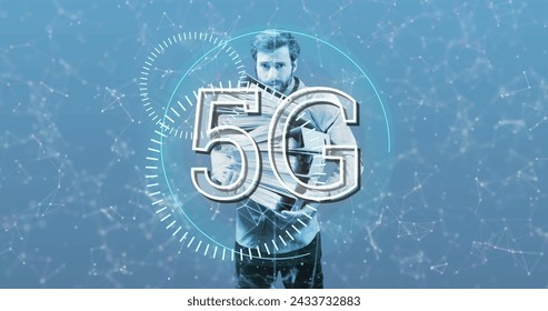 Image of digital interface with icons and data processing. Global computer network technology 5G concept digitally generated image.