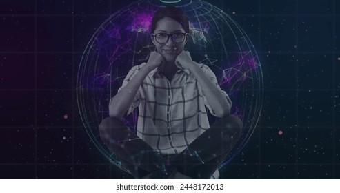 Image of digital interface with icons and data processing. Global computer network technology concept digitally generated image.