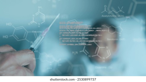 Image of digital interface and information with child and doctor holding vaccination syringe. healthcare and protection during coronavirus covid 19 pandemic, digitally generated image. - Powered by Shutterstock