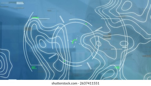 Image of digital interface and lines over caucasian women. Global business, technology, data processing and digital interface concept digitally generated image.
