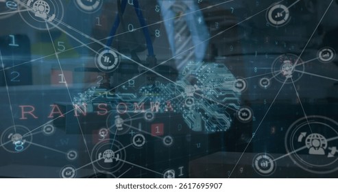 Image of digital interface and network of connections over businessman. global connections, data processing and digital interface concept digitally generated image.