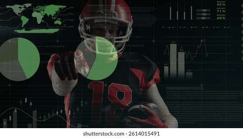 Image of digital interface over american football player. global sports and data processing concept digitally generated image.