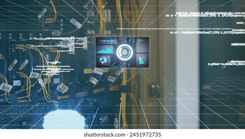 Image of digital interface over dark background. Global science, connections, data processing and digital interface concept digitally generated image.