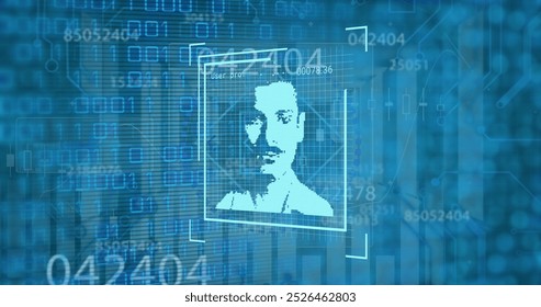 Image of digital interface over data processing. Global science, connections, data processing and digital interface concept digitally generated image.