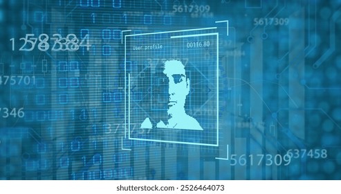 Image of digital interface over data processing. Global science, connections, data processing and digital interface concept digitally generated image.